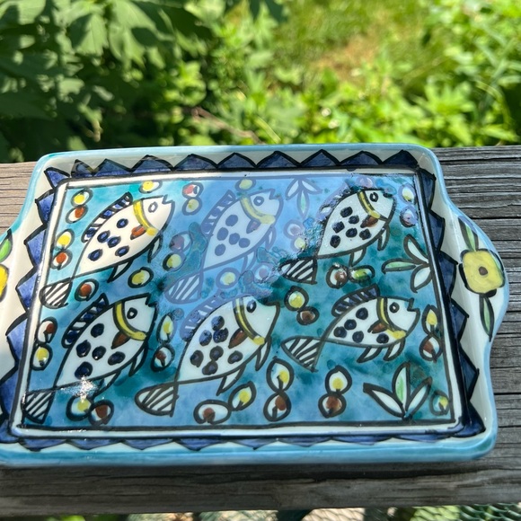 Vintage Ceramic Signed Jerusalem Tray or Dish School of Fish Preowned 6.75” L - Picture 7 of 14
